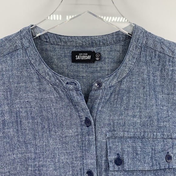 Kate Spade Saturday chambray denim cotton romper shorts button jumpsuit blue S - Picture 2 of 4